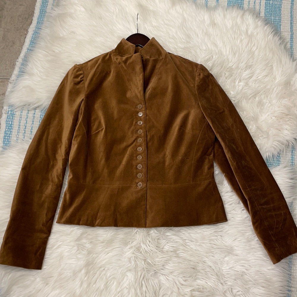 GAP Brown Velvet Button-Front Blazer
